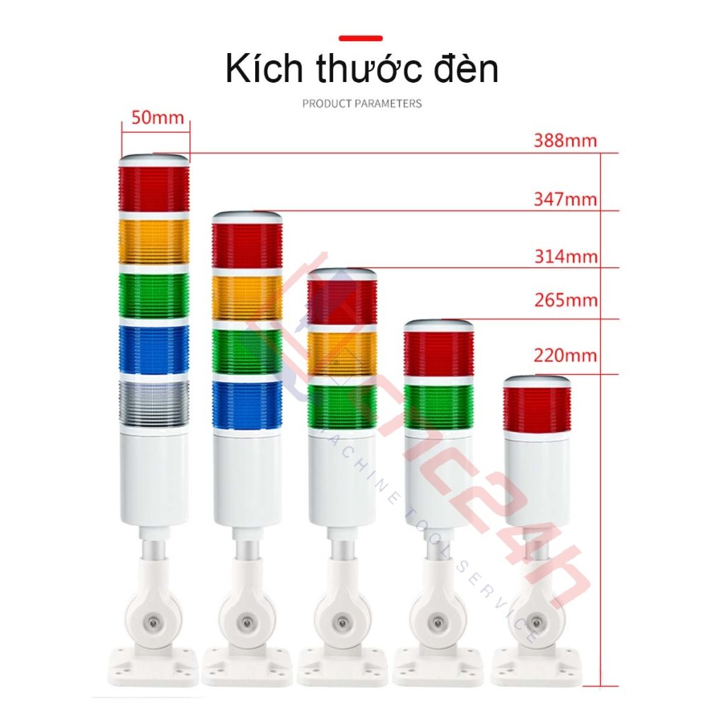 Đèn báo CNC - 2 tầng / 3 tầng - Thương hiệu YHKJ - Mới 100%. Chân đế gấp xoay 180 độ. Có còi. Bóng LED, 2 chế độ sáng.