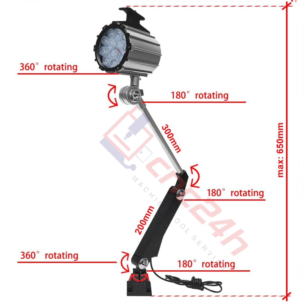 Đèn chiếu sáng máy CNC - Đèn LED cần - Đế xoay và có nhiều khớp nối, dễ dàng điều chỉnh đèn đến vị trí mong muốn - Chống nước / bụi / dầu / va đập.