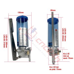 Bơm mỡ bò tay, 500ml / 800ml, thân đế bằng nhôm đúc. Đường kính ống ngõ ra 6mm, tặng kèm đầu chuyển ống 4mm. Phù hợp mỡ bò 0 - 000.