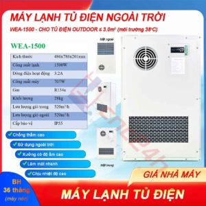 Máy lạnh tủ điện ngoài trời WEA-1500 1500W có độ chống thấm cao, sử dụng ngoài trời hoặc xưởng có độ ẩm cao, làm mát nhanh và chịu nhiệt độ cao.