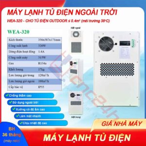Máy lạnh tủ điện ngoài trời WEA-320 320W có độ chống thấm cao, sử dụng ngoài trời hoặc xưởng có độ ẩm cao, làm mát nhanh và chịu nhiệt độ cao.