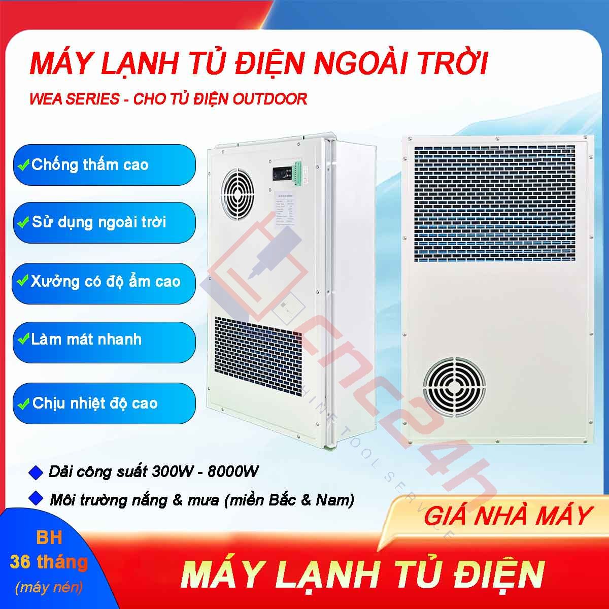 Máy lạnh tủ điện ngoài trời WEA có độ chống thấm cao, sử dụng ngoài trời hoặc xưởng có độ ẩm cao, làm mát nhanh và chịu nhiệt độ cao.