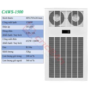 Máy lạnh tủ điện khô CAWS-1500 1500W (điều hòa tủ điện) bản tiêu nước, lắp cho tủ điện máy CNC. Dải công suất lạnh: 300W, 500W, 800W... 2000W.