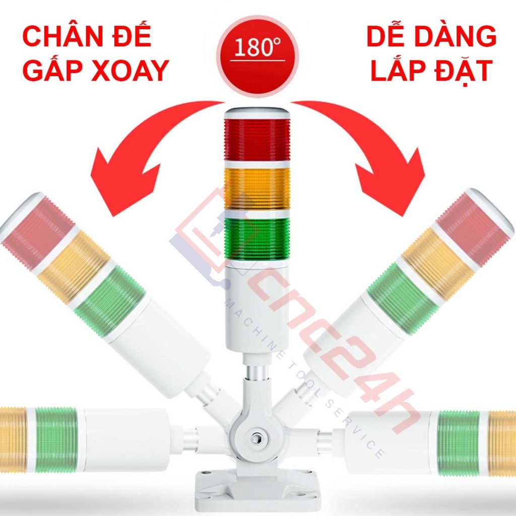 Đèn tháp CNC có chân đèn đế xoay 180 độ và có còi báo