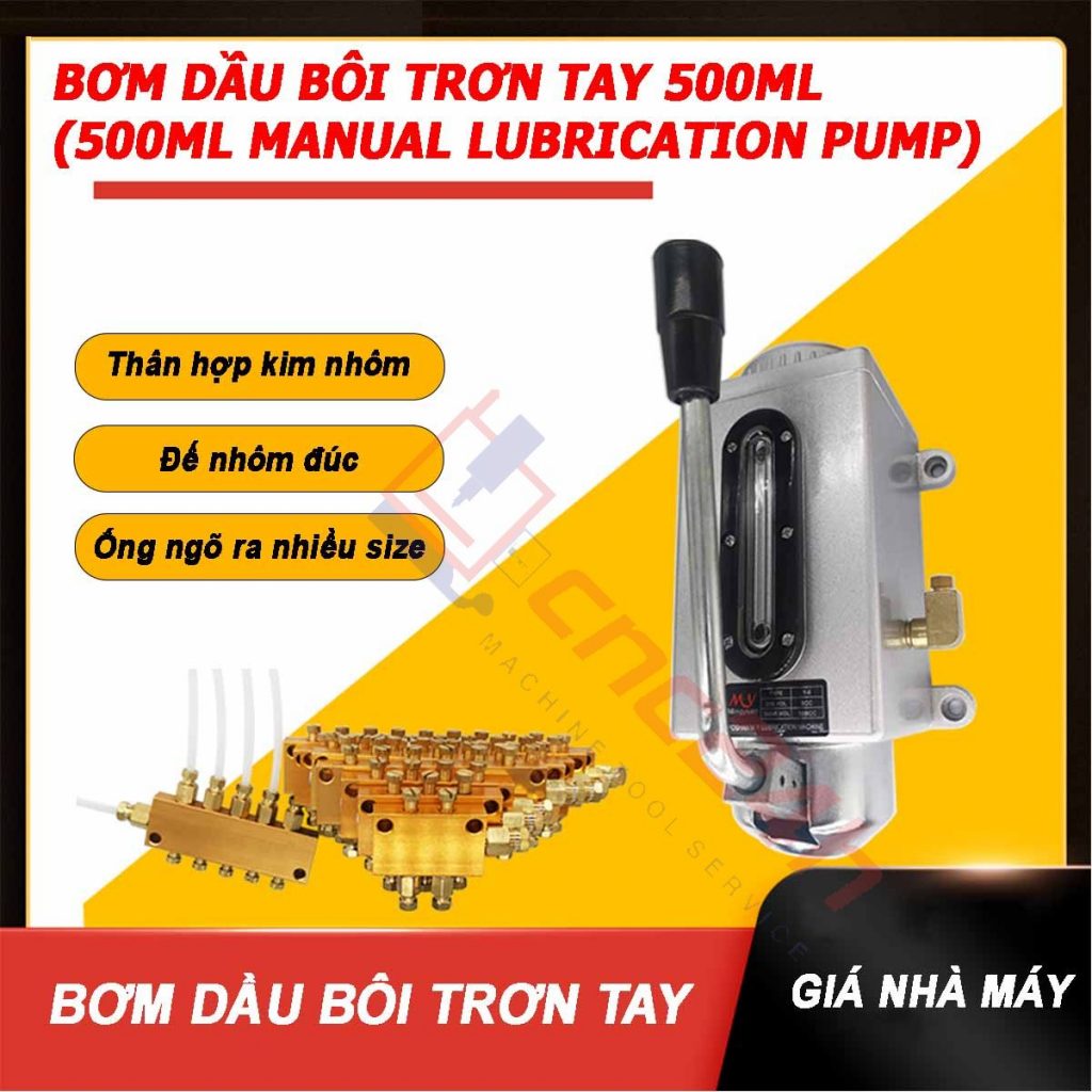 Bơm dầu tay đế nhôm đúc siêu bền, không lo nứt vỡ. Dung tích 350ml-500ml, mắt hiển thị rõ ràng. Phù hợp dầu N32-N68. Giải pháp bôi trơn thông minh cho máy CNC.